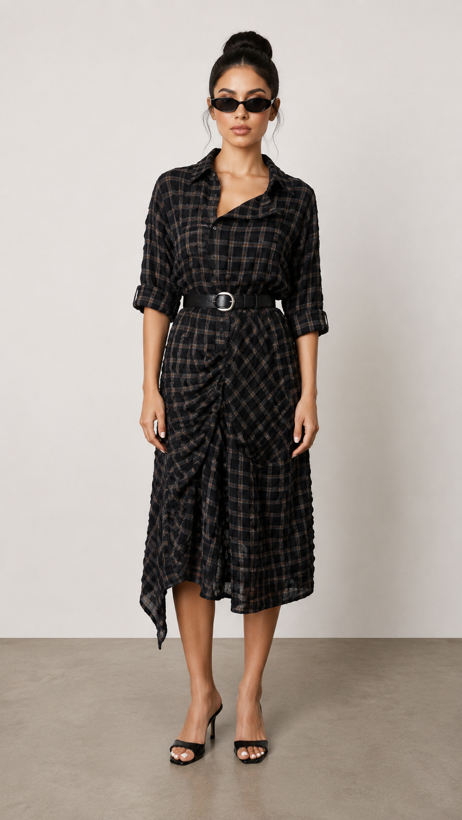 Black & Tobacco Peasant Dress