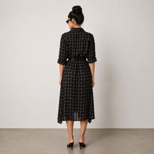 Black & Tobacco Peasant Dress