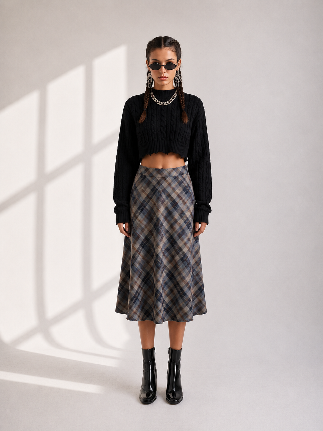 Pandora Vintage Plaid Midi Skirt