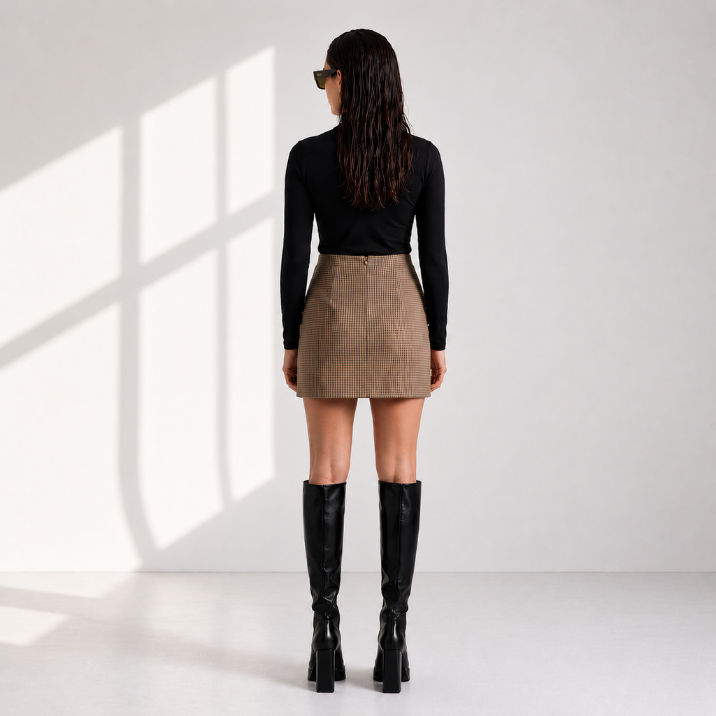 Camel check mini skirt