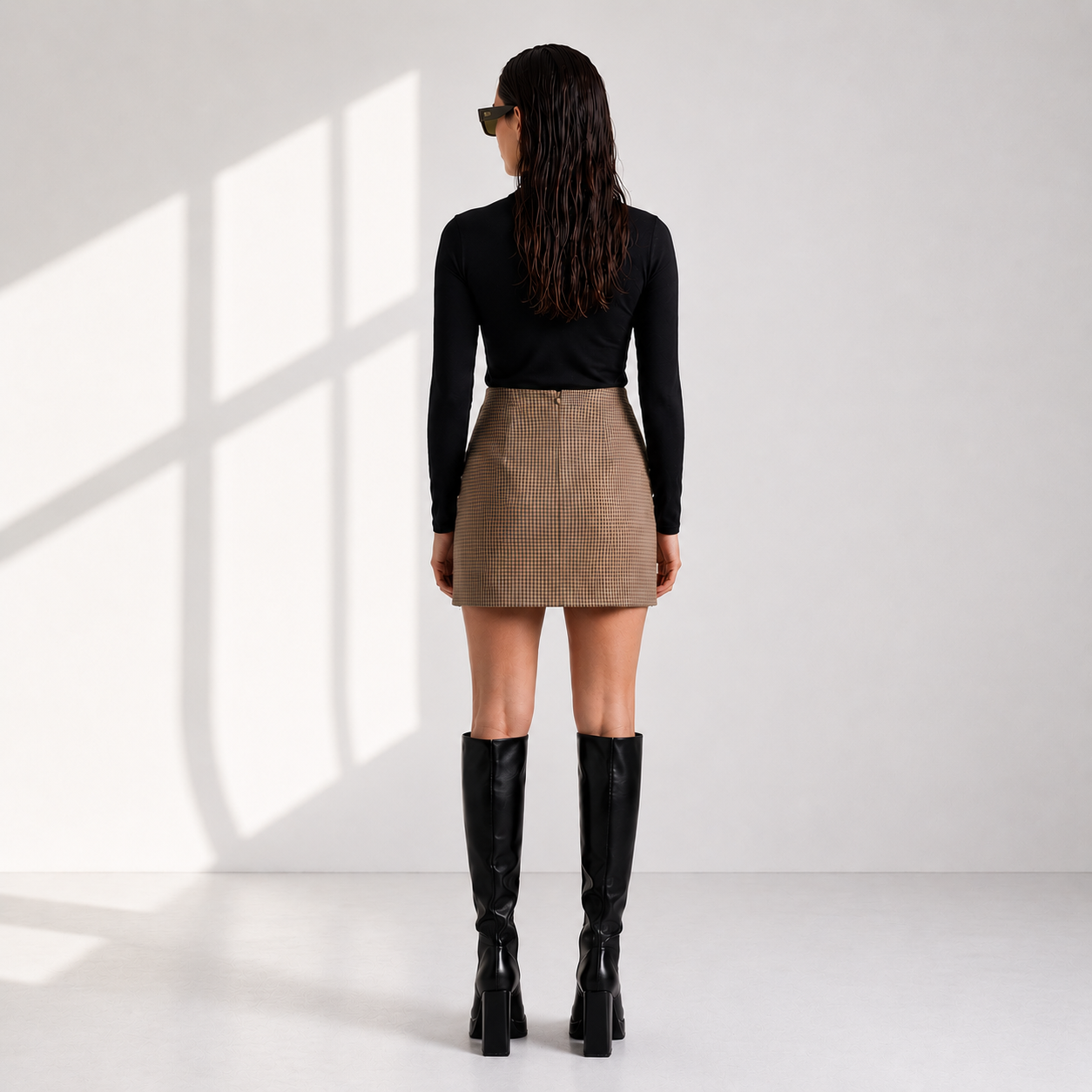 Camel check mini skirt