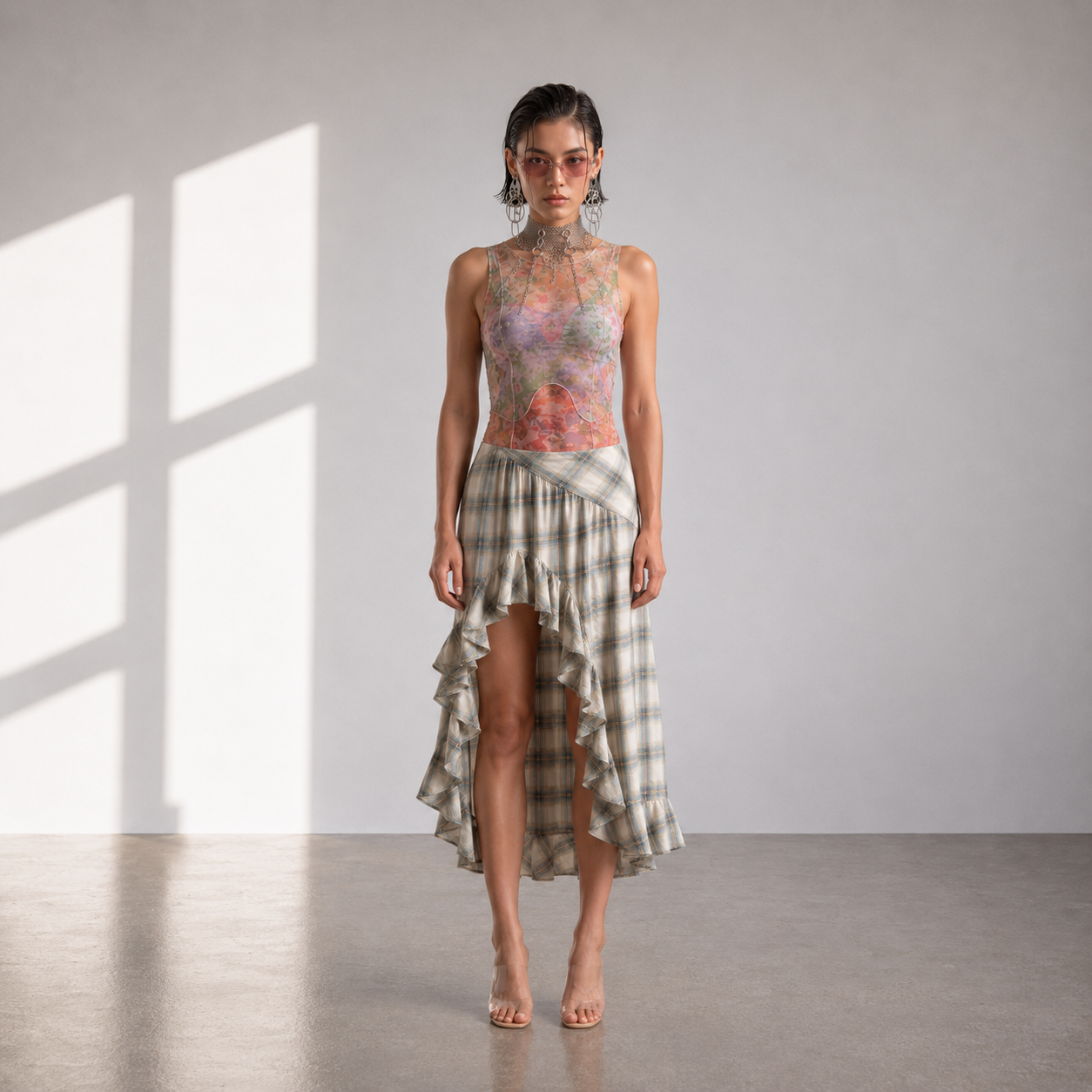 Collina Strada Mesh Floral Tank