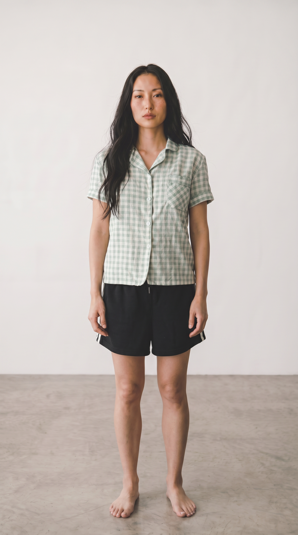Sage Gingham Camp Shirt with Glitter Detail