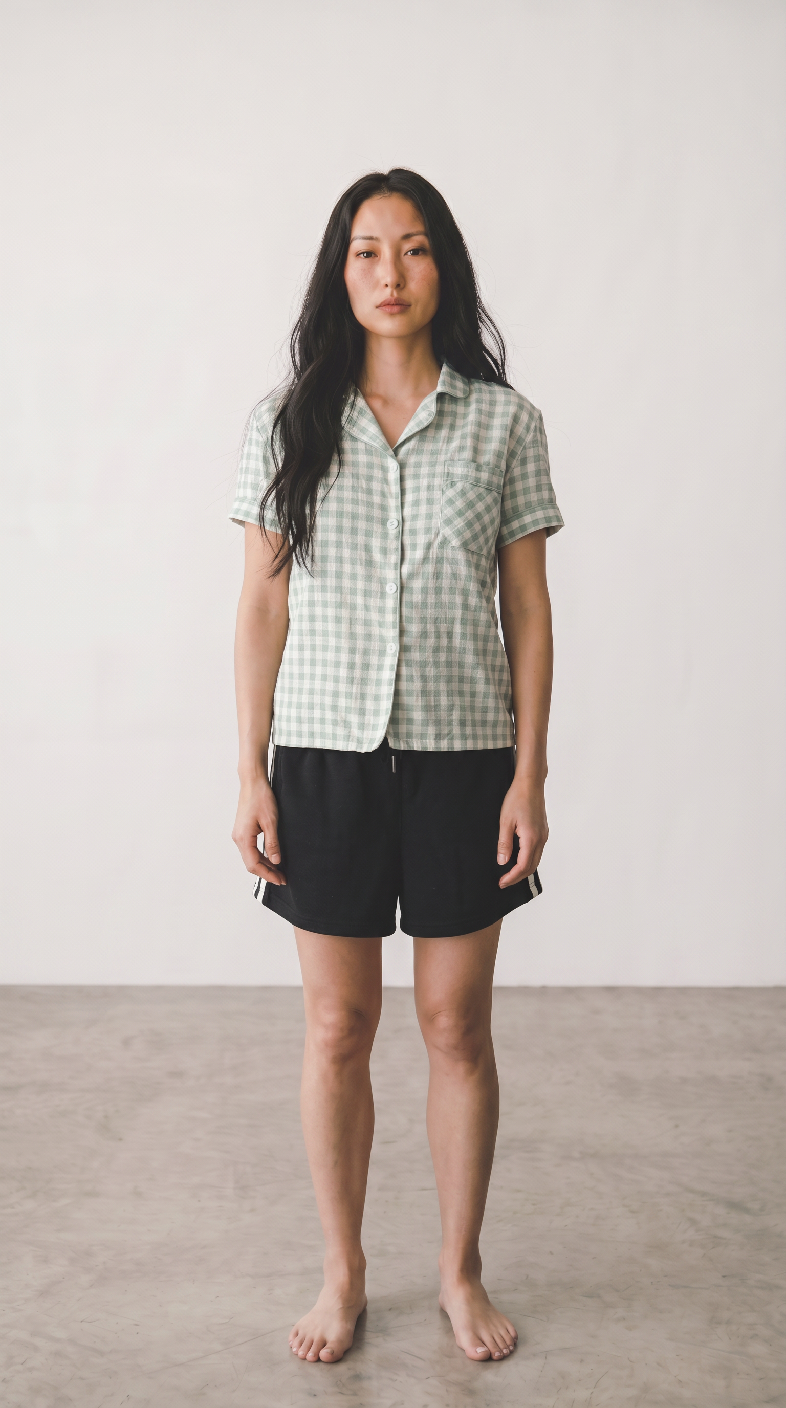 Sage Gingham Camp Shirt with Glitter Detail